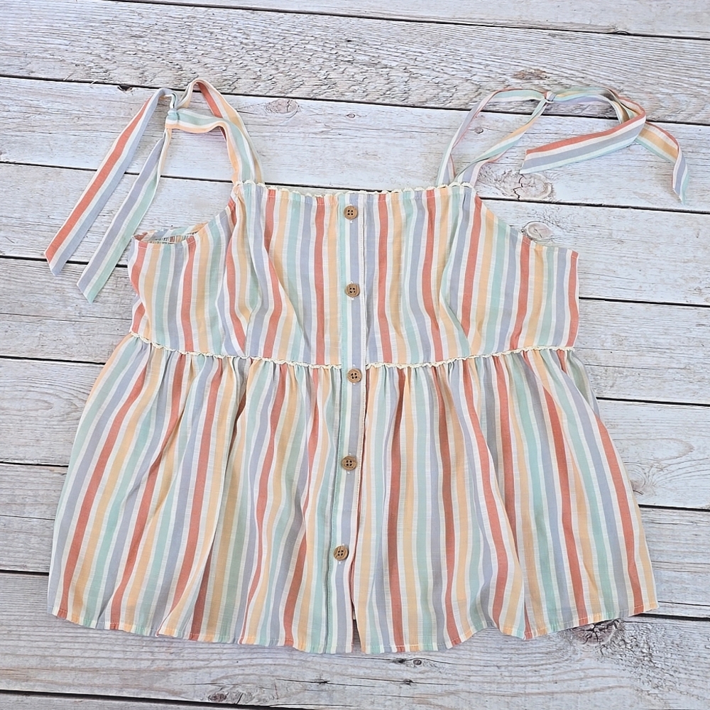 LC Lauren Conrad | Pastel Striped Tie Strap Sleeveless Top, XL